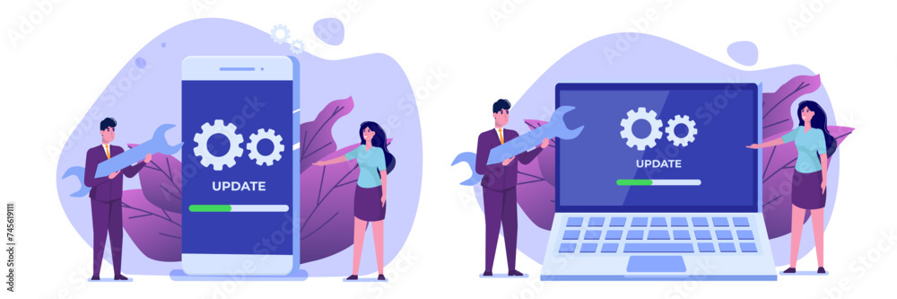 Wall mural System update flat style concepts set, collection. Vector illustration  can use for, landing page, template, web, mobile app, poster, banner.