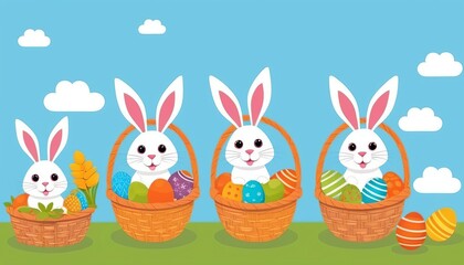 Obraz na płótnie Canvas Funny Bunnies and Eggs: An Easter Card Vector Design