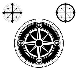 Compass Ocean Navigation two basic and one detailed - Vector Illustration