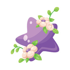 Purple Star as Celestial Body with Flower Adornment Vector Illustration