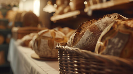 Pugliese bread in a baker shop 