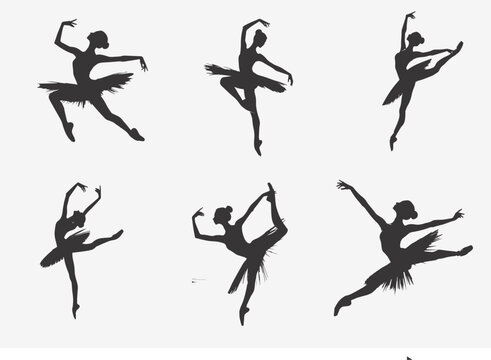 Ballerina performing  dance in silhouette on white background.