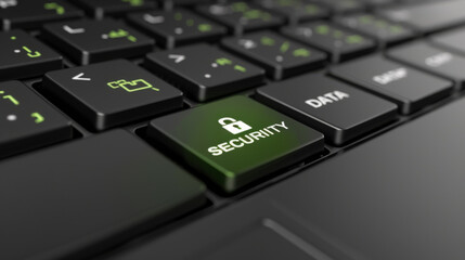 a computer keyboard with a key labeled "DATA SECURITY" highlighted in green, symbolizing the importance of protecting information in the digital age.