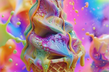 A colorful summer treat in melting ice cream 