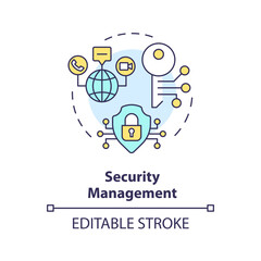 Security management multi color concept icon. Internet infrastructure administration. Intrusion detection monitoring. Round shape line illustration. Abstract idea. Graphic design. Easy to use