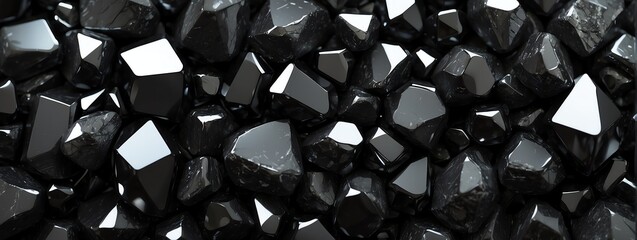 Wide angle panoramic view of black crystal texture background wallpaper from Generative AI