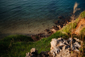 Beautiful landscape of Croatia, Croatia coast, blue water of adriatic sea with shoreline.