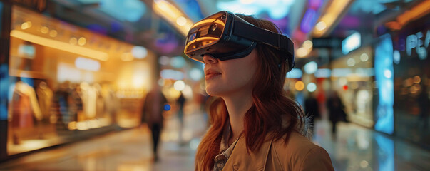 Augmented reality shopping experiences in futuristic retail hubs - obrazy, fototapety, plakaty