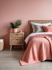 Embrace Tranquility, A Scandinavian Bedroom Oasis with Coral Pink Accents