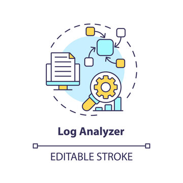 Log analyzer multi color concept icon. Server maintenance, troubleshooting. Performance monitoring, digital tracking. Round shape line illustration. Abstract idea. Graphic design. Easy to use