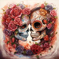 Romantic Skeleton Couple | Two skulls in Love | Valentines Day