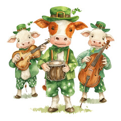 St Patrick's Day cow in a green hat for an Irish holiday celebration