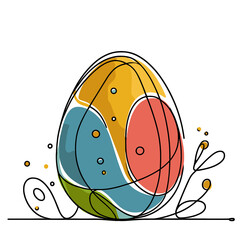 Multicoloured dyed Easter egg, line drawing style