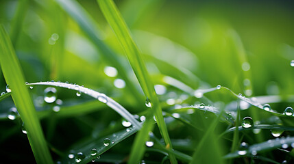 close up of water droplets on grass