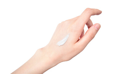 white skincare cream on clean female hand
