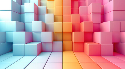 Abstract bright geometric pastel colors colored 3d gloss texture wall with squares and rectangles background.Generative AI