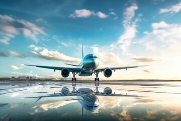 Naklejka premium A large passenger plane lands on the runway. Tourism and travel concept.