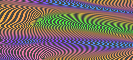 Vector futuristic glitch art. Dynamic vector background with abstract flow and neon lines and colors. Modern technology digital chaos concept design.