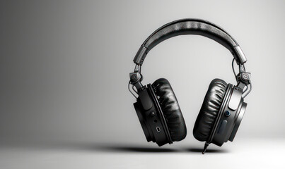 Black headphones on a white screen isolated.Generative AI - obrazy, fototapety, plakaty