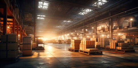 Fototapeta premium Massive Warehouse Packed With Boxes