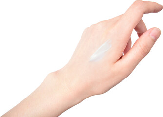 white skincare cream on clean female hand
