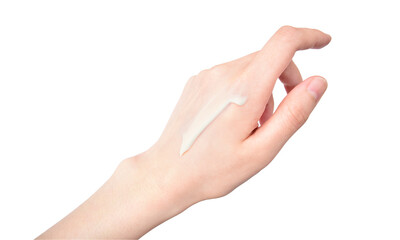 white skincare cream on clean female hand

