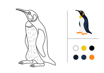 Penguin for coloring book. Line art design for kids coloring page. Vector illustration isolated on white background.