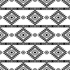 Fototapeta premium Navajo southwest geometric seamless pattern fabric black and white design for textile printing
