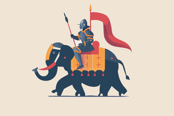 Ottoman Knight Riding Elephant Flat Design - obrazy, fototapety, plakaty