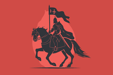Silhouette Ottoman Knight Riding Horse Flat design