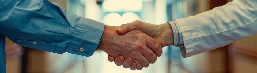 A warm handshake between a doctor and a patient symbolizing trust and compassion