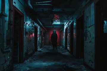 Create a chilling scene featuring a menacing clown in a dark and eerie setting - obrazy, fototapety, plakaty