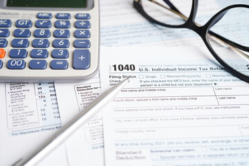 Tax form 1040 U.S. Individual Income Tax Return, business finance concept.