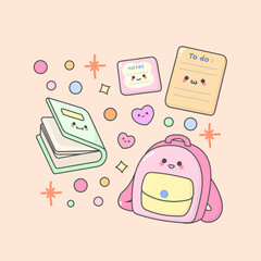 stationery book bag notes with cute facial expressions and pastel colour