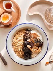 Healthy oatmeal with granola and mixed seeds for breakfast. Morning time. Fresh meal. Delicious food. Healthy recipes. Homemade food. Cooking recipes. Brunch. Clean food. Easy Granola bowl. 