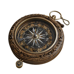 wooden compass isolated on transparent background, png