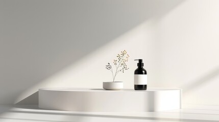 Minimalist Cosmetic Product Display with Elegant Shadows, Ideal for Modern Beauty and Skincare Marketing