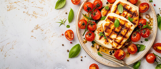 grilled halloumi, food advertising, with empty copy space