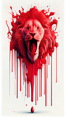 Dripping red paint across the shape of a Lion. AI render.