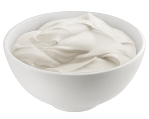 Sour Cream in bowl, mayonnaise, yogurt, isolated on white background, full depth of field