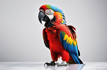 Red-blue-yellow macaw parrot on a light background.