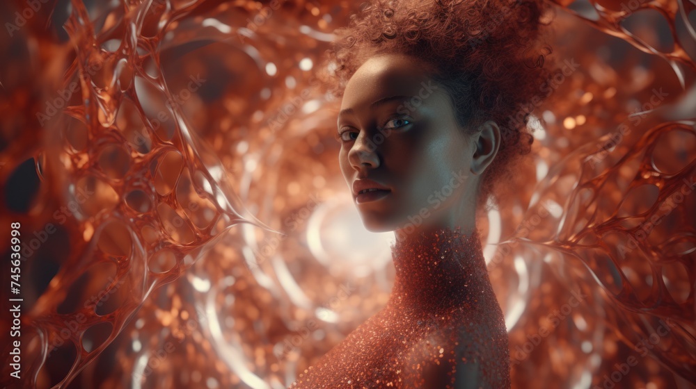 Aufkleber Generative AI Intriguing and intricate textures blending harmoniously in an abstract backdrop. A mysterious girl in the foreground