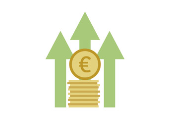 Moneda de euro con flechas de crecimiento.