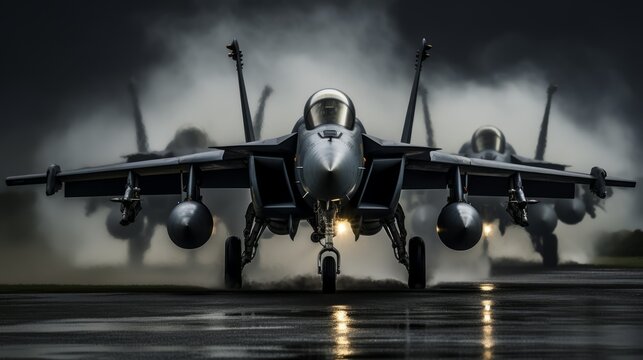 Military airshow display, fighter jets, precision maneuvers, patriotic atmospher Generative AI