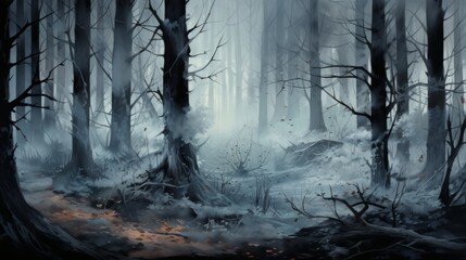 Obraz premium Generative AI Mysterious fog-covered forests. aquarelle