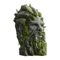 moss covered stone statue isolated on transparent background, png