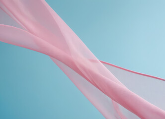 Flying pink fabric wave isolated on blue background, generative ai
