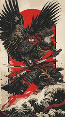 Eagle Samurai Illustration with Sword Katana