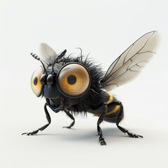 3d fly character on white background 