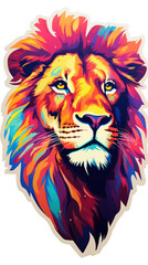 Sticker with a picture of a lion in rainbow colors.